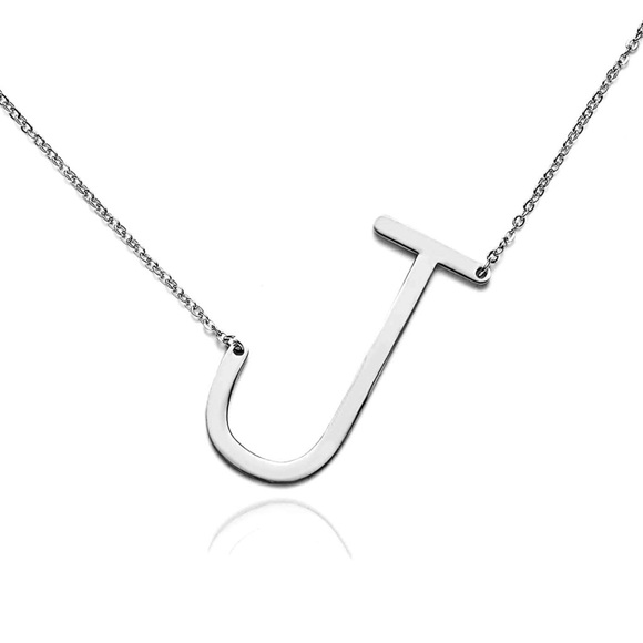 Silver Initial Stainless Steel Pendant Necklace - Picture 2 of 5